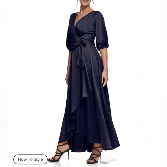 DNKY by Donna Karan 3/4 balloon sleeve v neck faux wrap gown - Picture 9 of 11